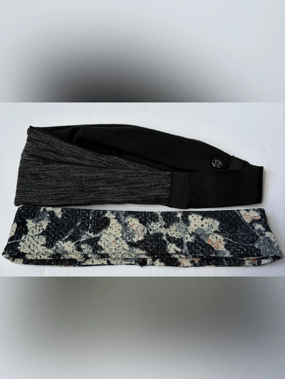 Lululemon Black & Charcoal Twist Headband + Speckled Blue/White Headband